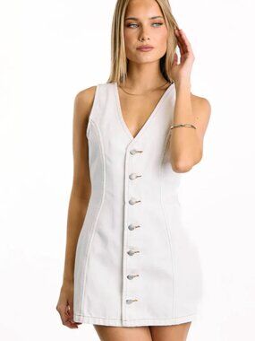 Beginning Boutique White Denim Mini Dress (NWT) - Size 0